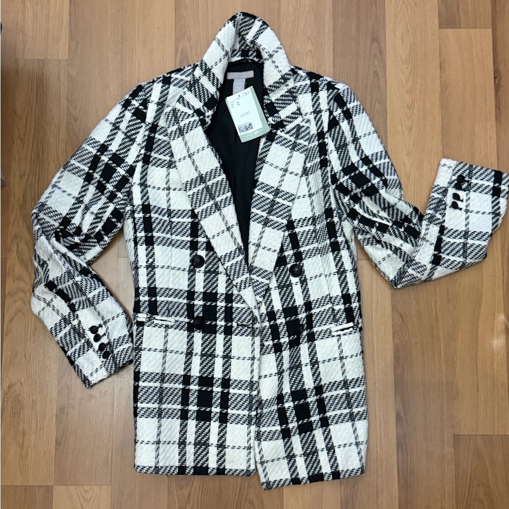 H&M Black and White Plaid Blazer